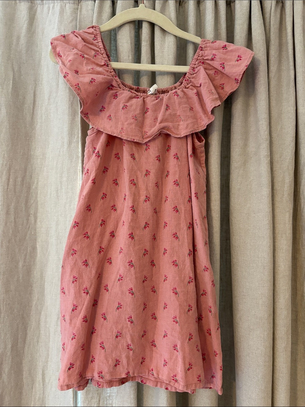 OEUF Girls Pink Dainty Floral Ruffle Collar Dress